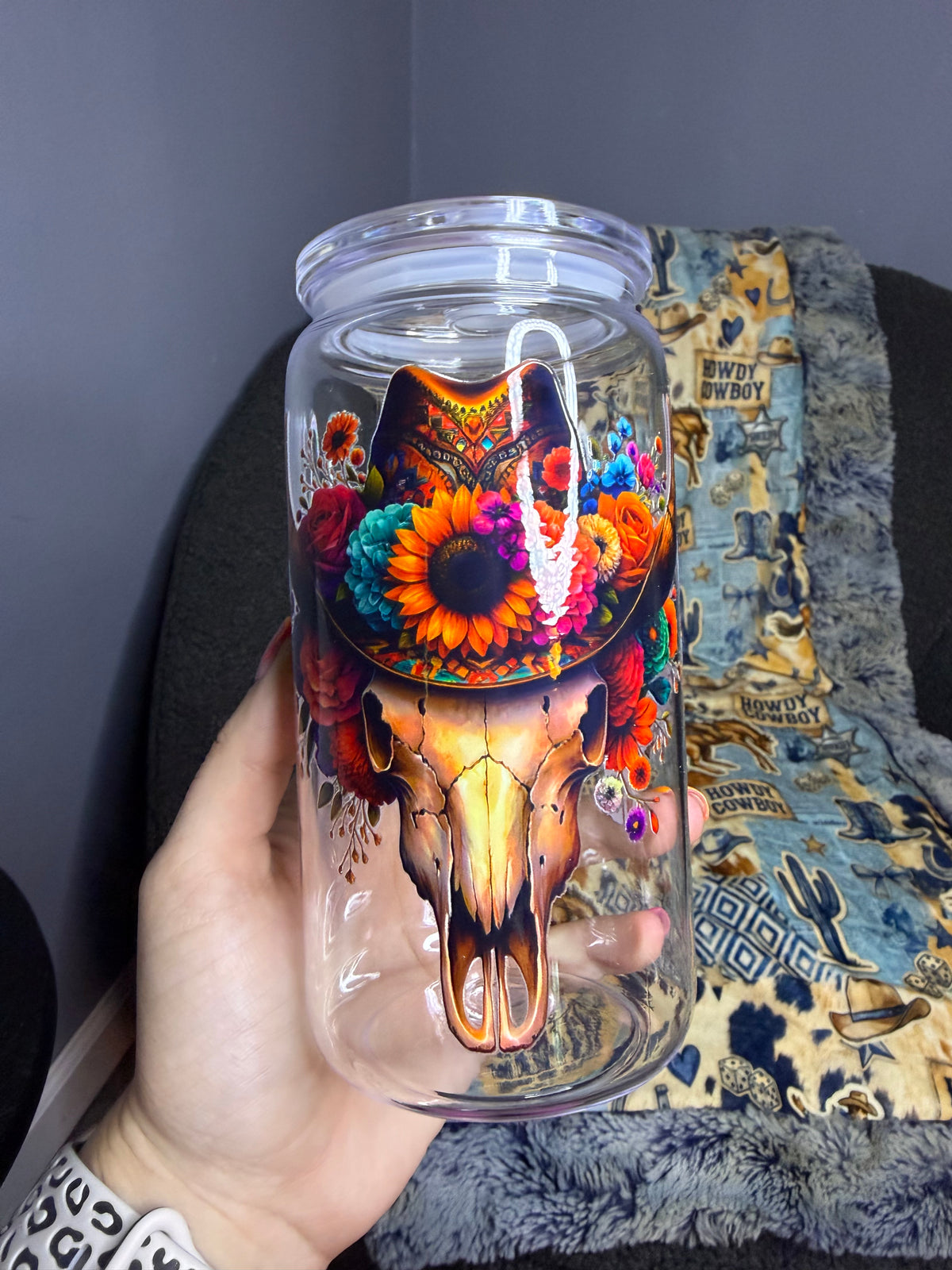 Floral Bull Skull Sublimated Tumbler