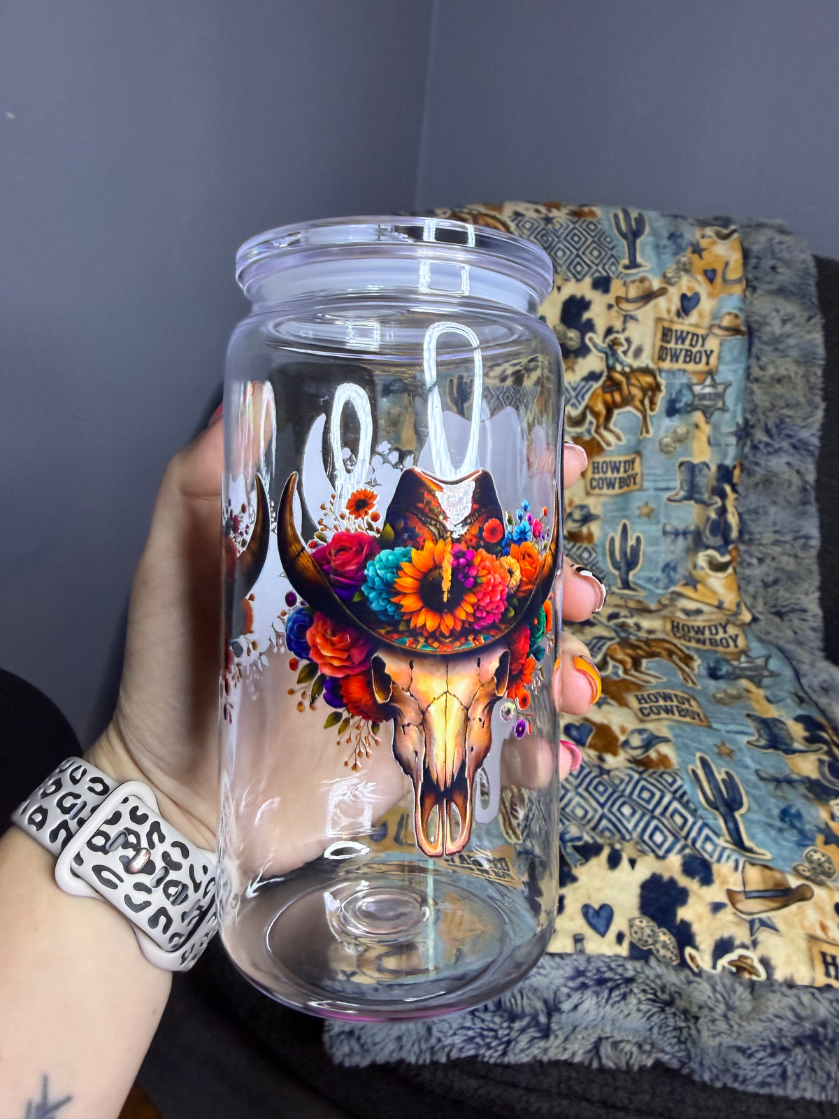 Floral Bull Skull Sublimated Tumbler